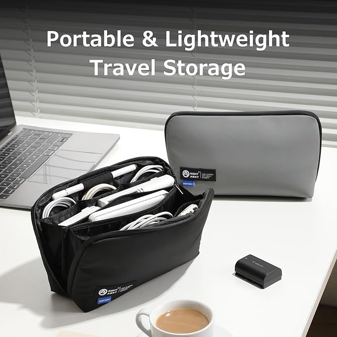 RIGHT AWAY Travel Tech Pouch，Waterproof Cord Case，Electronics Organizer Travel Case，Cable Organizer Storage Bag For Phone, Charger, Accessories(GRAY)
