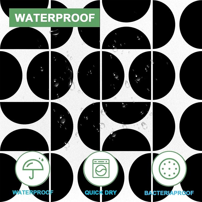Black and White Mid Century Modern Shower Curtain, Boho Abstract Geometric Retro Art Bath Curtains For Bathroom, Colorful Unique Pattern Waterproof Polyester Fabric Bathroom Set 12 Hooks 60X72IN