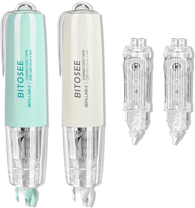 BITOSEE Refillable Retractable White Correction Tape, Mini Small Japan Aesthetic Cute Correction Tape Pen, with Easy to Refill Pen Applicator,for Kawaii School Office Supplies