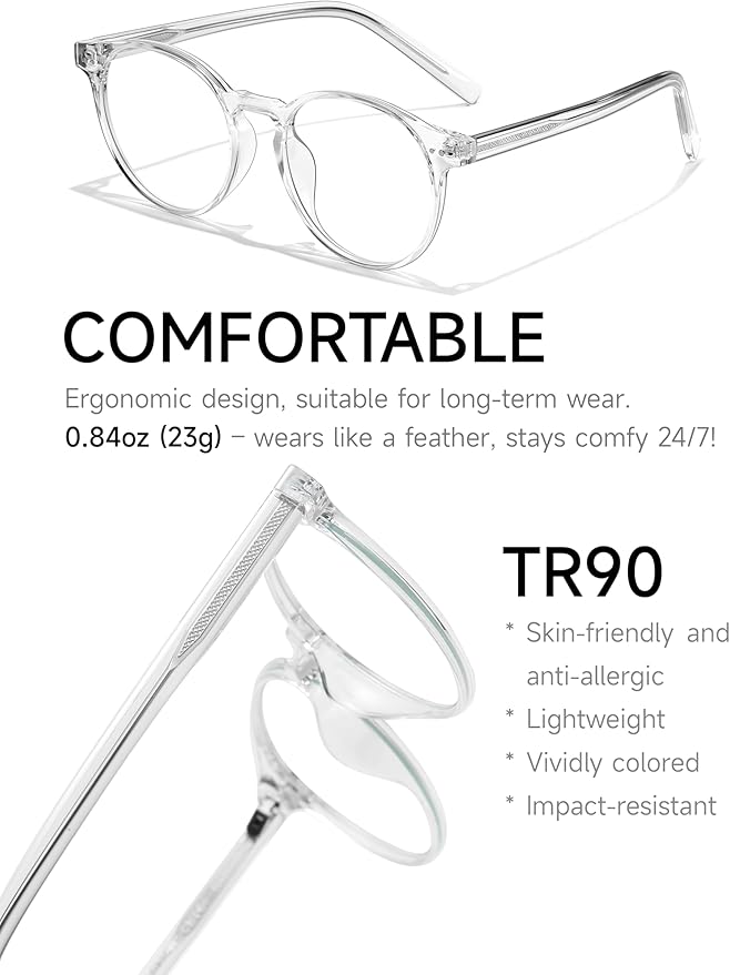 Icesor Round Blue Light Blocking Glasses Lightweight Chic Frame Anti Eye Strain Protection Computer Gaming for Women and Men