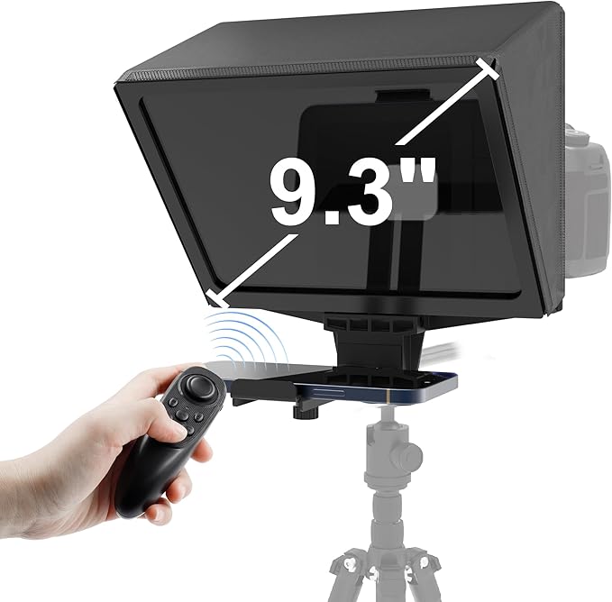 9.3-Inch All-Metal Teleprompter, 70/30 Beam Split Glass, 1/4’’ Thread, Phone & Camera Compatible, Portable for Video Recording
