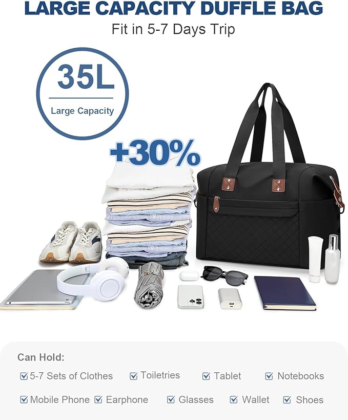 Travel Duffle Bag, Waterproof Weekender Overnight Hospital Bags for Women Men with Toiletry Bag Lightweight Carry on Personal Item Duffle Gym Bag for Travel, Airplanes, Sports