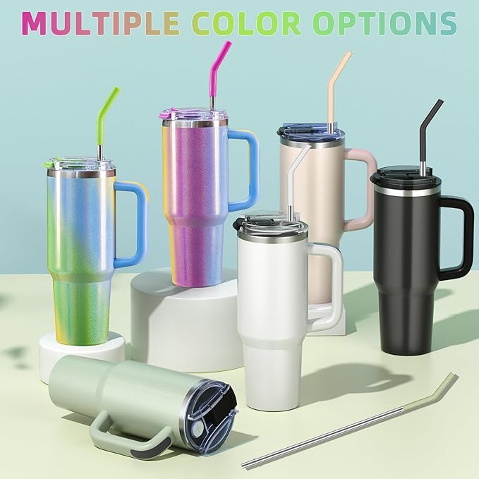 40 oz tumbler with handle and straw,Double Wall Vacuum Reusable Stainless Steel Insulated Water Bottle,With Leak Proof lid and Straw for Iced or Cold Beverages (White)