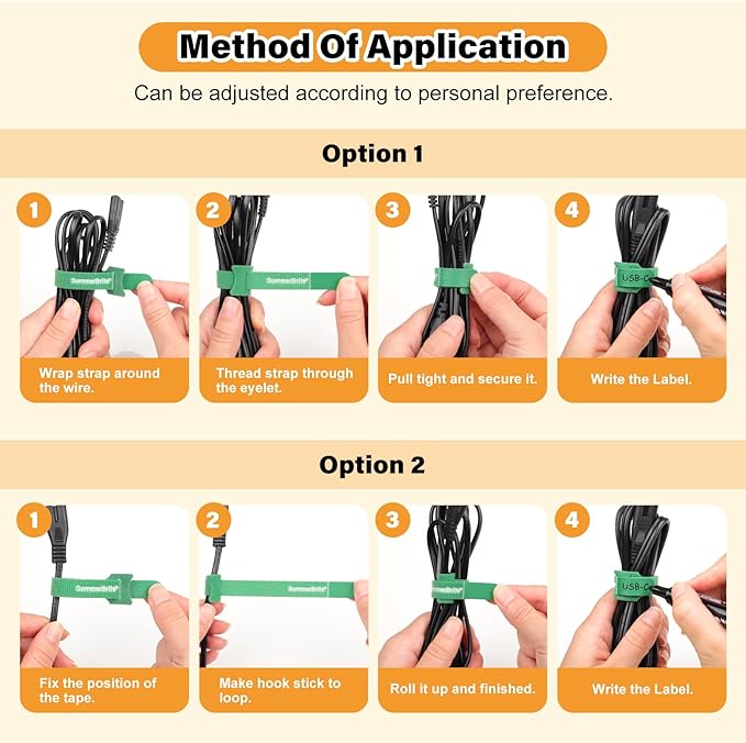 70 Pack Multi-Color Cable Ties 8 Inch with Writable Labels, Reusable Cord Organizer Straps, Hook & Loop Wire Management for TV, Audio, Ethernet, Electronics & Heavy Duty Cords