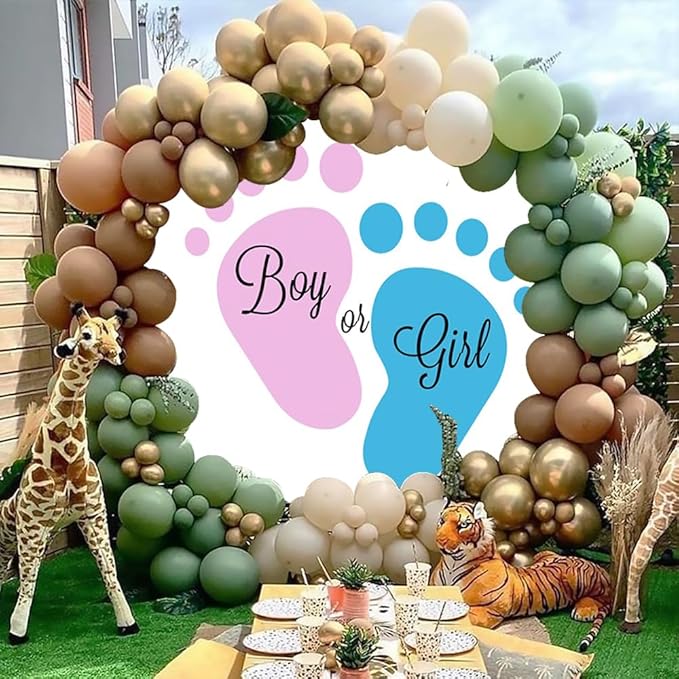 OERJU Round Gender Reveal Backdrop Cover Baby Feet Round Backdrop Blue or Pink Boy or Girl Circle Backdrop Cover Newborn Baby Shower Pregnancy Surprise Party Decorations Photography Background 4ft