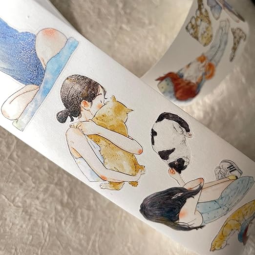 DingDing Vol9-32 My Pet Baby,Pre-Cut Washi Paper PET Tape Stickers,Original Design Vintage Girls&Cute Pets Playing,for Scrapbook Supplies,Scrapbook Tape, Journaling Stickers,Bullet Journals