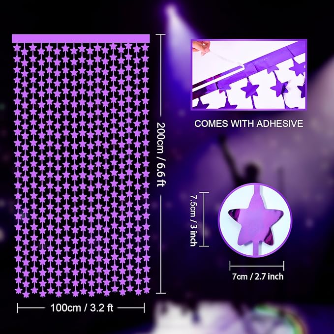 LOLStar 2Pack Purple Glitter Stars Birthday Decorations 3.3X6.6ft Each Lilac Purple Star Backdrop Foil Fringe Curtains for Girl, Graduation Engagement Wedding Baby Shower Disco Anniversary Party Decor