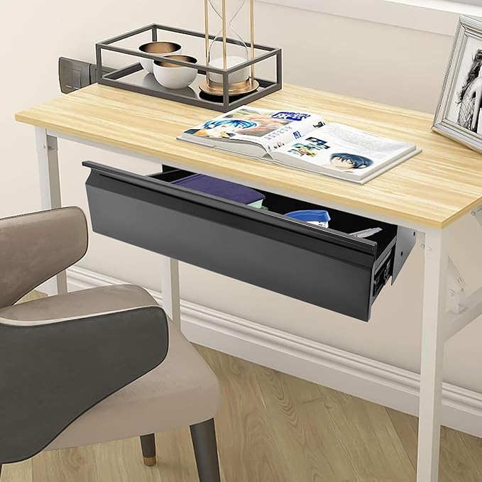 LEYSRIS 23.9" Under Desk Storage Drawer, Black Sliding Pull-Out Drawer for Sit Stand Workstation