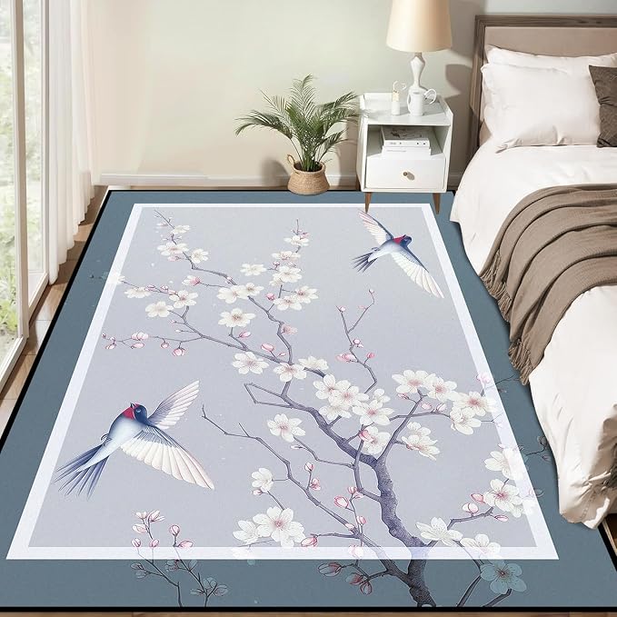 Cherry Blossom Area Rug 3D Swallow Sakura Floral Rugs for Entryway Bedroom Living Room Kitchen Home Decor Soft Non Slip Indoor Carpet Washable Low Pile Floor Mat,2'x3'