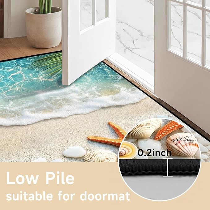 4'x6' Beach Rug Starfish Seashell Area Rugs for Bedroom Living Room Kitchen Nursery Playroom Home Decor Ocean Sea Wave Carpt 3D Non Slip Washable Throw Rug Coastal Seaside Floor Mat