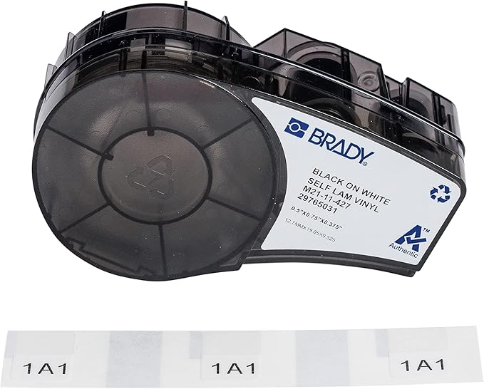 Brady Authentic (M21-11-427) Pre-Sized Self Laminating Vinyl Wraps for Data/Telecomm, Lab, and Wire/Cable, Black on White Material - Designed for M210, M210-LAB, and M211 Printers, 0.75" H x 0.5" W