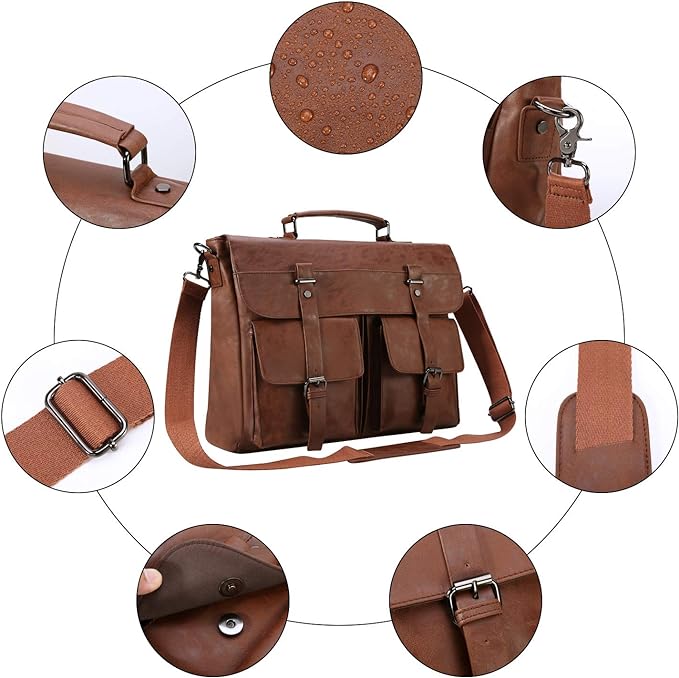 Leather Messenger Bag for Men,15.6 Inch Vintage Laptop Bag Briefcase Satchel