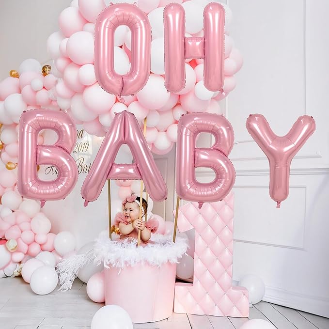 Self Inflating Pastel Pink S Letter Balloon, 40 Inch Large Alphabet Foil Custom Letter Balloon for Girls Birthday Party & Baby Shower Decoration