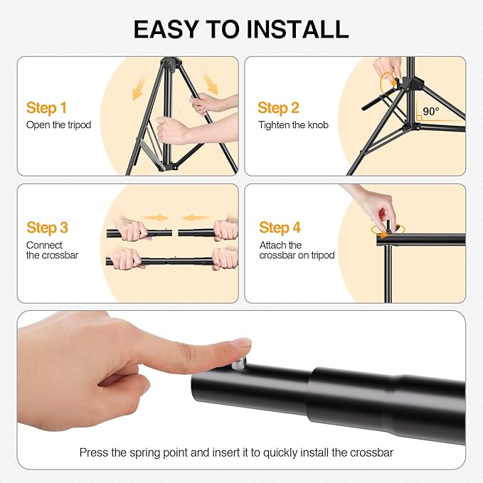 Backdrop Stand, 10x7ft(WxH) Photo Background Stand Adjustable Support Kit with 2 Crossbars, 8 Backdrop Clamps, 2 Sandbags and Carrying Bag for Parties Photography Wedding Decoration