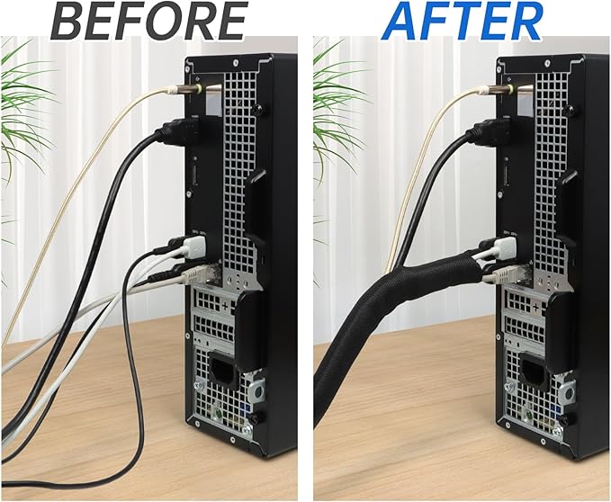 YOUBO Split Braided Cable Sleeve，Flexible Wire Loom Tubing, Automotive Cord Protector Pet Proof, Cable Management for Computer TV Electric Wires Harness 16ft (Black, 10mm（3/8")