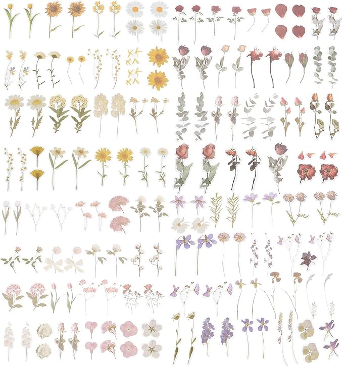 SEWCHICS 4Pcs DIY Scrapbooking Stickers Set Floral Stationery Stickers for Journal and Diary Decorations, Creative Album Decors for Crafting and Handmade Scrapbook Projects