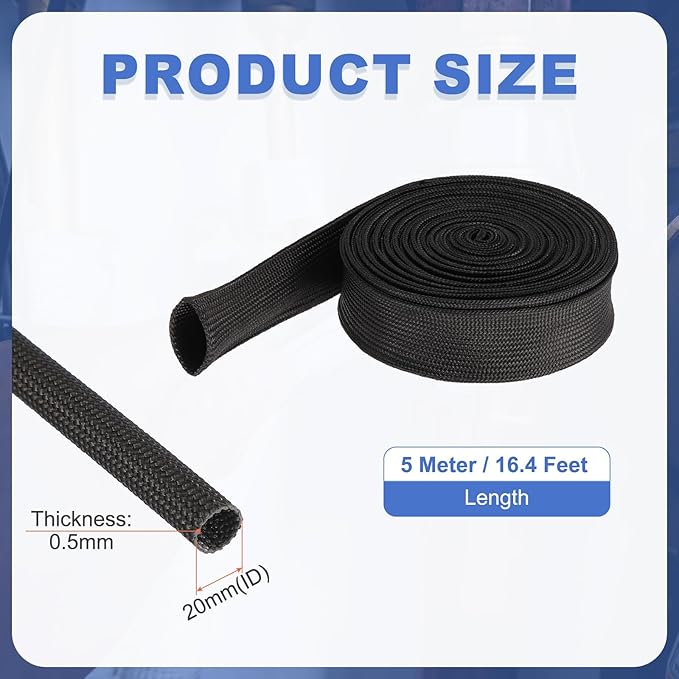 uxcell Insulation Cable Protector,20mm/0.79 Inch-5m/16 Feet High Temp Fiberglass Sleeve Black