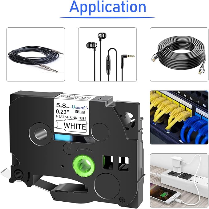 3PK HSe-211 Heat Shrink Label Compatible for Brother Ptouch Heat Shrink Tubing HSe211 HS-211 HS211 Black on White 5.8mm 0.23'' for Wire Cable for PT-E300 PT-E800W PT-H75 PT-H300 PT-H300LI