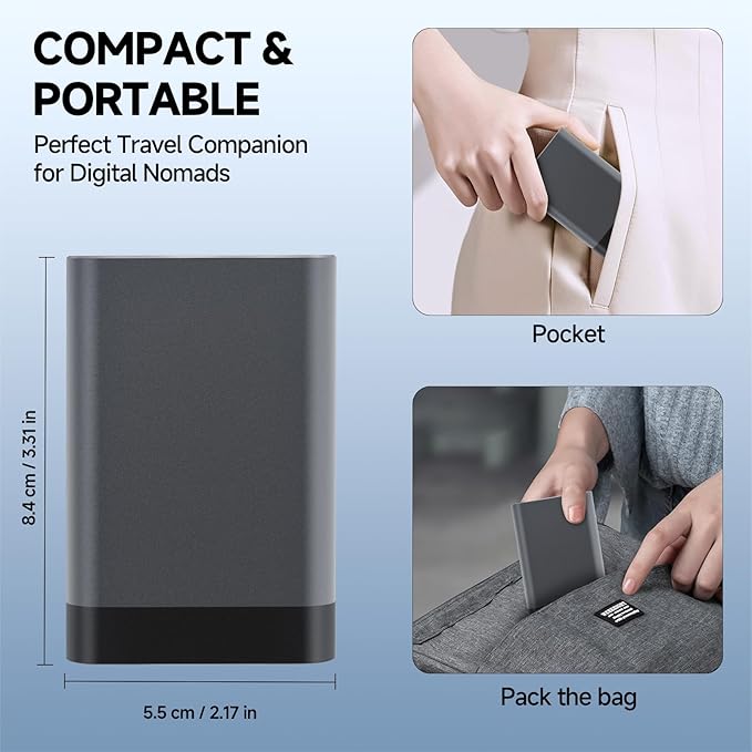 Data Hub, Travel Rated Multi-Card Reader, and 65W 3-in-1 Charging Cable, Nano-Sim-TF-SD, Card Storage, Lighting, USB-C, USB-A Connectors, iOS/Win/Mac/Android, Compact Aluminum Case, No Loose Wires.
