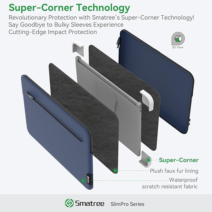 Smatree SlimPro Laptop Sleeve Case for 16 inch HP ProBook 465 G11/460 Touch screen G11 Notebook PC,for 16 inch ProBook 4 G1a/G1i, Case with Accessory Pocket, Patented Super-Corner Design, Blue (S619B)