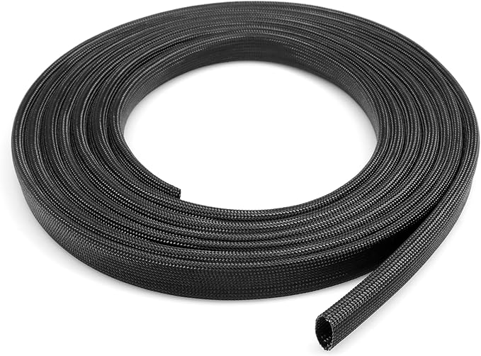 Braided Fiberglass Sleeve, 10ft High Temp Cable Sleeve, Flexible Cable Management Cable Protector for Car Wire Loom Protection (Black, 5/8")