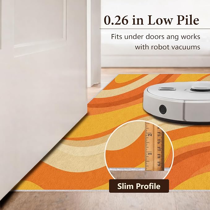 Sunset Flow Area Rug 7x10, Modern Abstract Wave Rug, Retro Orange Neutral Carpet for Living Room Bedroom, Soft Non Slip Washable Rug