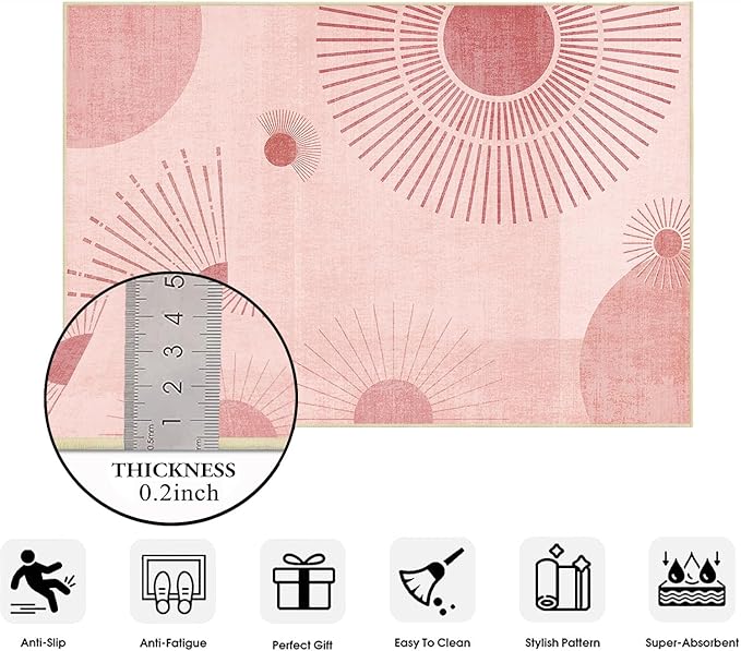 Large Area Rug 5x7 Sun Rug Living Room Mid Century Modern Rugs Machine Washable Boho Geometric Rug Non Slip Printed Low Pile Indoor Floor Carpet for Dining Room Bedroom Office,Pink