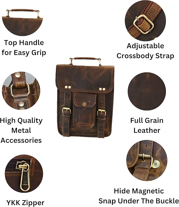 URBAN DEZIRE Men's Genuine Leather Small Briefcase Messenger Satchel Ipad Tab Tablet Bag 11 compatible with Apple product