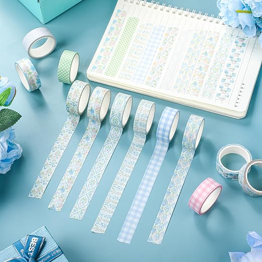 YooNotee 12 Rolls Watercolor Floral Washi Tape Set 15 mm Vintage Flower Decorative Masking Tape for Arts DIY Craft Scrapbook Envelope Party Supplies Gift Wrapping(Pink and Blue,Flowers)