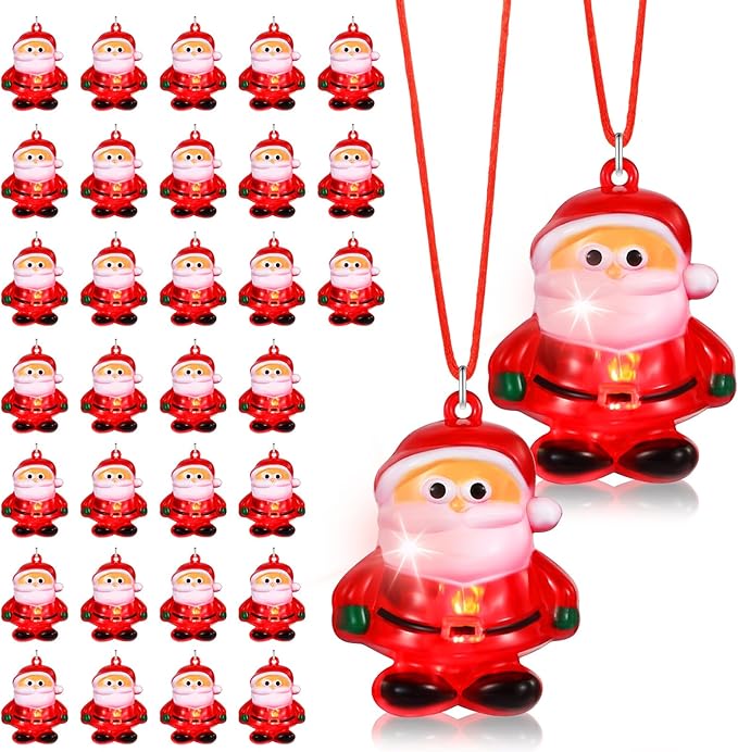 Yinkin 60 Pcs Christmas Light up Necklace for Adults Flashing Necklaces Christmas Accessory for Xmas Party Favors Stocking Stuffers Xmas Ornaments Decoration Party Supplies (Santa)