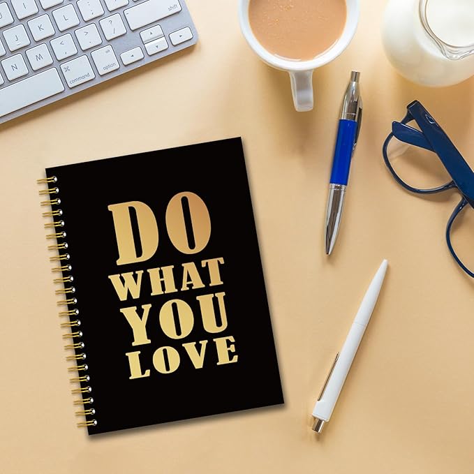YAZMEEN Funny Saying Black Gold Spiral Notebook（160 Pages） Do What You Love Blank Hardcover Notebook Employee Appreciation Gift Office Gift Funny Notebook Birthday Gift for Coworker Colleague Friend