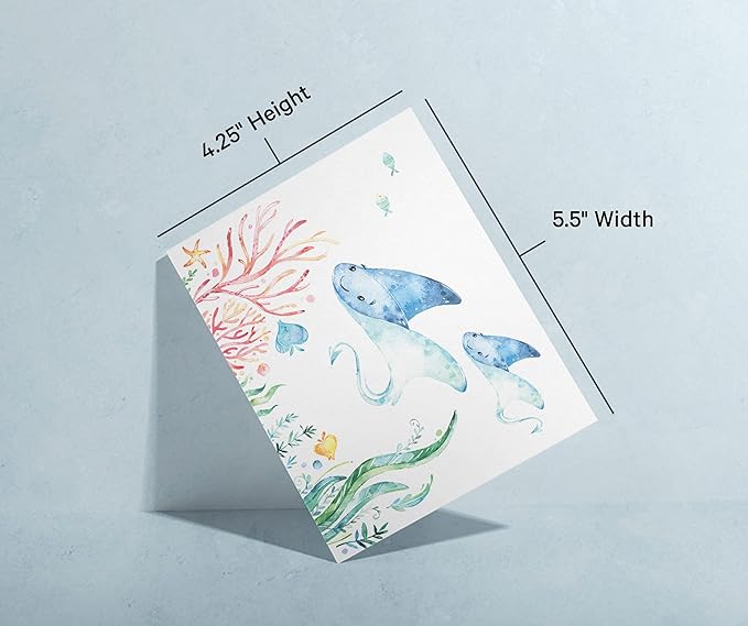 Twigs Paper - Assorted Ocean Animals Greeting Cards - Stationery Cards with Envelopes - Thank You Card - Blank Note Cards - Greeting Cards for All Occasions - Made in USA (5.5 x 4.25, Set of 12)