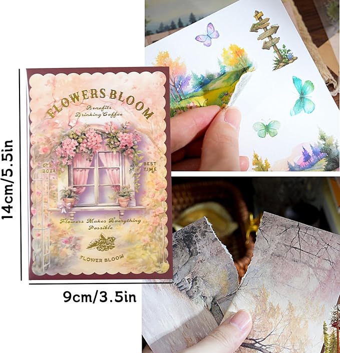 Plants Floral Scrapbook Stickers 54Page Vintage Natural Butterfly Garden Flowers Stickers Books for Scrapbooking Supplies Aesthetic Junk Journal Journaling Craft
