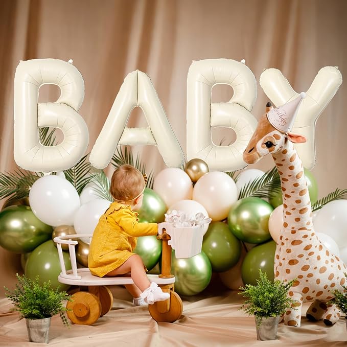 40 Inch Letter Balloons M, Big Custom A-Z Alphabet Foil Name Balloon Cream White, Self Inflating Beige Customize Helium Balloon Letters M for Women Girls Birthday Bride Baby Shower Party Decorations