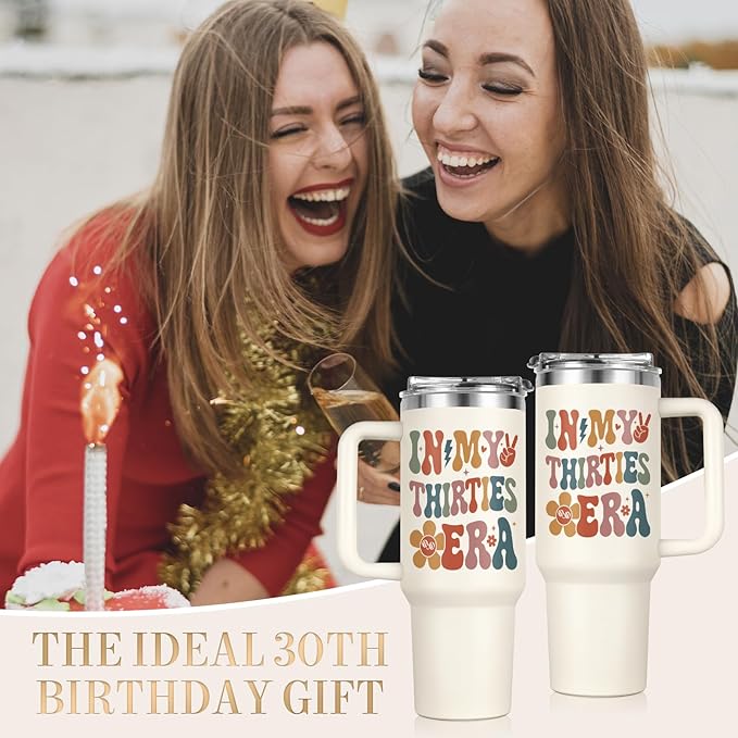 Shqiueos 30th Birthday Gifts for Women 40oz Tumbler with Handle and Straw Lid, 30 Year Old Gifts for Her, Best Friend, Sister, Daughter, 30s Birthday Decoration-In My Thirties Era Cup Water Bottle