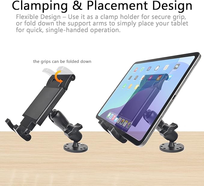 VAUBORTTI Heavy-Duty Tablet Mount, Aluminum Arm, Screw-Locked Holder, Industrial AMPS Base – Fits RAM B Size – Truck, Car, RV Dash, Desk, Wall Mount – 7–12.9" iPad Pro, Air, Mini, Galaxy Tab Holder