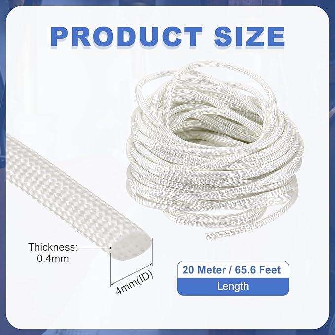 uxcell Insulation Cable Protector,4mm/0.16 Inch-20m/66 Feet High Temp Fiberglass Sleeve White
