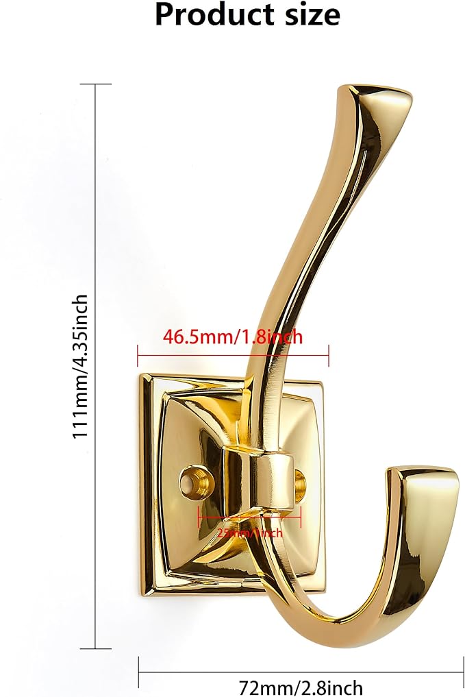 5 Pack Decorative Heavy Duty Towel Hooks for Hanging Robe Double Polished Brass Coat Hooks Wall Mounted with Screws for Key, Towel, Bags, Cup, Hat