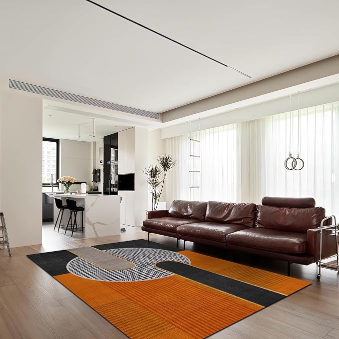 Luxury Orange Black Geometry Area Rug, Modern Style Non Slip Decorative Rugs, Breathable Durable Carpet for Indoor Bedroom Living Room Sofa Office Floor Rug - 3 ft x 4 ft