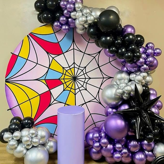 162pcs Purple and Black Balloons Garland Arch Kit, Metallic Purple Silver Black and Confetti Balloons in Different Sizes for Halloween Wednesday Vampire Theme Birthday Party Decorations
