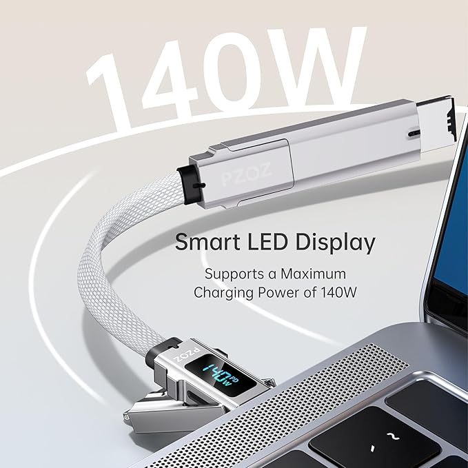 PZOZ Portable Keychain 5-in-1 OTG Cable with USB C Fast Charging LED Display and Micro SD/TF Card Reader, Multi USBC Charger Combo Lightning/Type C/USB A for iPhone iPad MacBook Samsung-140W 7.3 inch