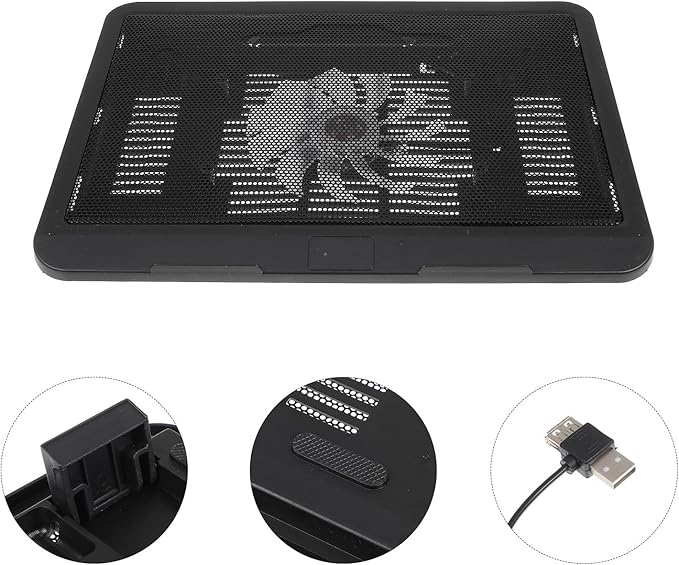 Alipis Silent Laptop Cooling Pad Stand with LED Fans, 14-inch Black Notebook Cooler for Gaming and Office Use, Multipurpose PC Holder Compatible with Laptops and Tablets