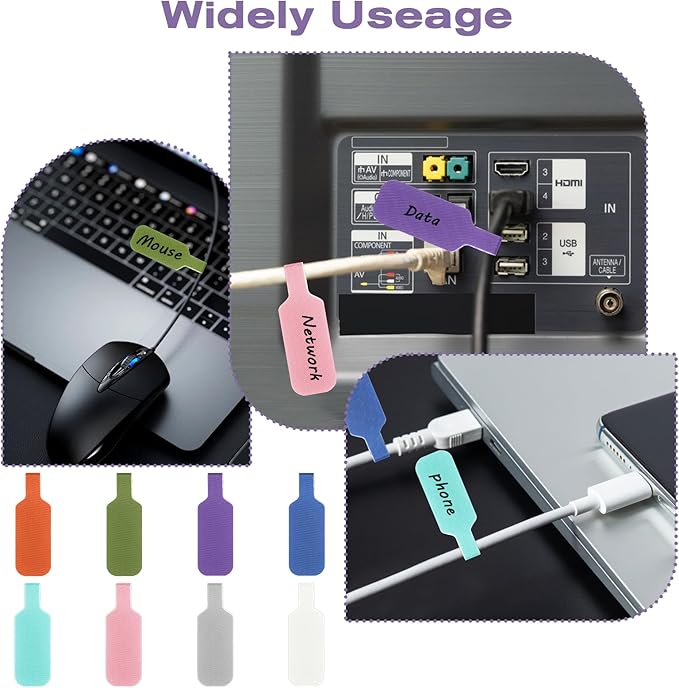 40 Pcs Cable Cord Labels, 8 Colors Cord Labels for Electronics Multicolored Handwriting Cable Tags Reusable Writable Cord Label for Home Office Electronics Computers Wire Management and Identification