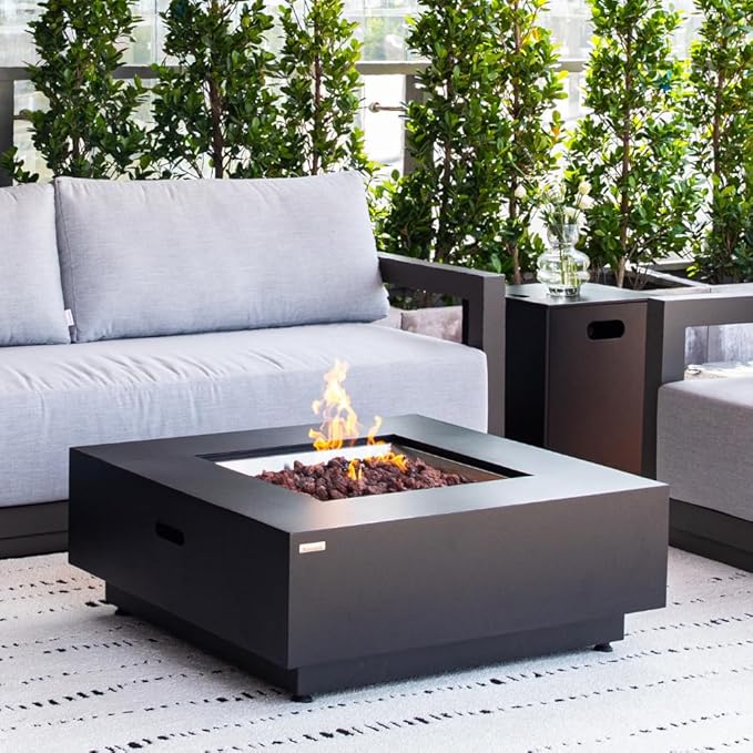 Ashton 36” Propane Fire Pit Smokeless Firepit Outdoor Gas Fire Pit for Outside Patio Firepit Table Includes Rain Cover Converter Kit Lava Rocks Lid CSA Certified