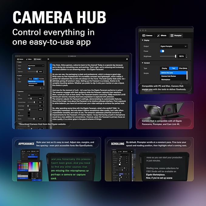 Elgato Prompter XL – Full-Sized Teleprompter with Removable Display, Video Conferencing Monitor, for DSLR Mirrorless & Studio Cameras, Single-Cable Setup – USB-C 3.2 for PC & Mac