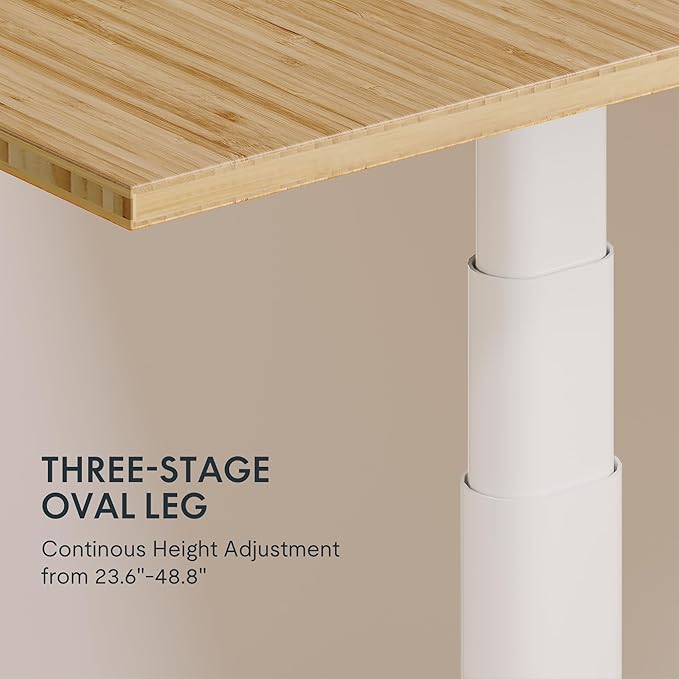 FLEXISPOT E6 Pro Oval Leg Dual Motor 3 Stages Bamboo Whole-Piece Electric Standing Desk 78x30 Inch Board Height Adjustable Electric Sit Stand Up Desk (White Frame + Bamboo Whole-Piece Curved Desktop)