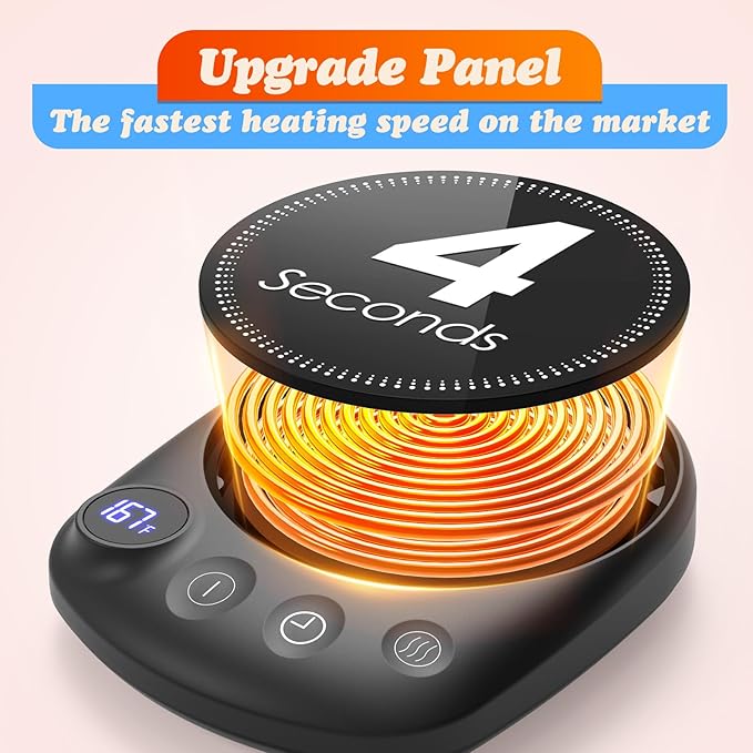 KitchekShop Coffee Mug Warmer - Fastest Heating & Highest Temperature, Coffee Cup Warmer for Desk Auto Shut Off, 4 Temp Settings & 1-12H Timer, Smart Electric Beverage Warmer for Coffee (Glossy Black)
