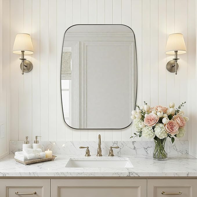 ANDY STAR Oval Mirror for Bathroom, 22x30 Brushed Nickel Oblong Bathroom Mirror for Vanity with Stainless Steel Metal Frame, Modern Anti Rust Wall Mounted