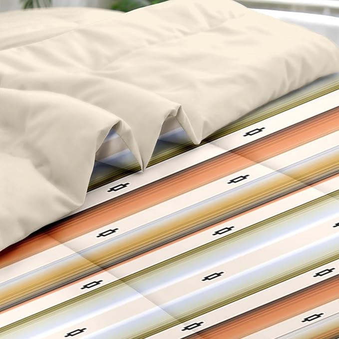 Comforter Set Queen Size, Geometric Tribal Striped 7 Pcs Bedding for Kids and Adults, Boho Modern Colorful Bed Sheet Sets with Fitted Sheet 2 Pillowcase & 2 Sham for Bedroom Bed Decor