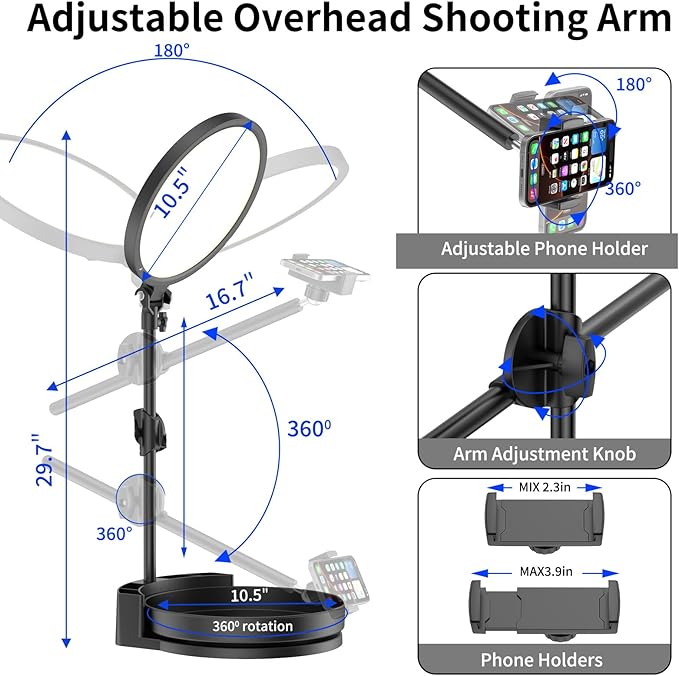 Selfie Light Kit for Desk and Laptop,55W Dimmable Full Screen Ring Light,with Rotating Storage Box,Pen Holder Stand,Phone Holder and Controller (Ice Blue, 10.5)